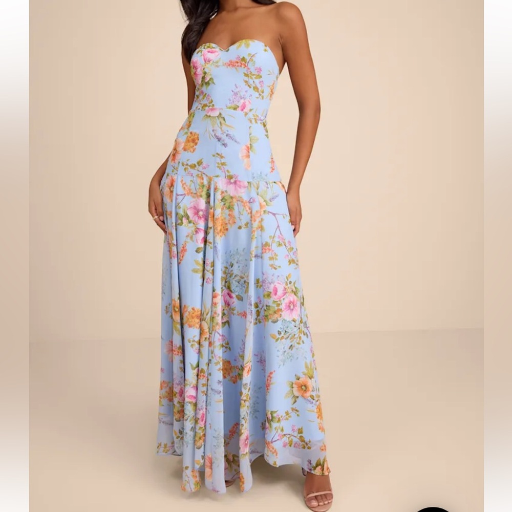 Alandria light blue floral drop waist lulu’s dress